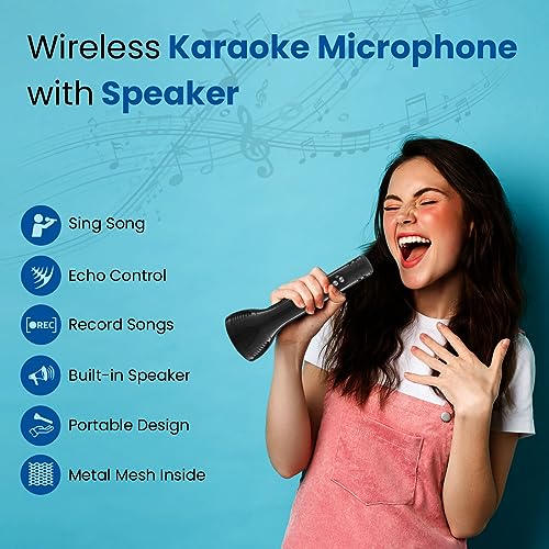Image of pTron Fusion Sing 5W Wireless Speaker with Karaoke Mic, 12Hrs Playtime, Record Songs, Lightweight Handheld Design, Bluetooth v5.0, Aux Play /mSD Play /USB Play & Media Controls (Midnight)