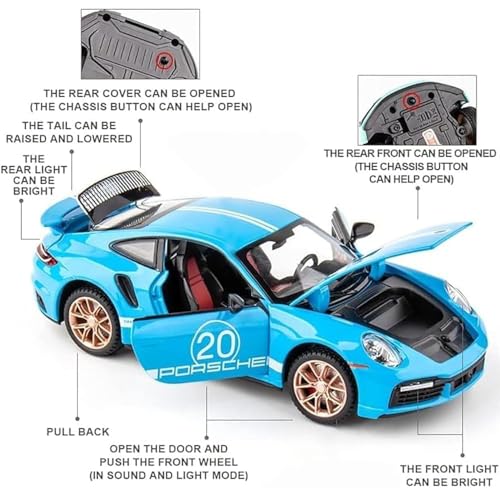 Image of WORSHIPER Compatible for 1:32 Porsche Carrera 911 Toy Car Model, Diecast Collectible Pull Back Model Car with Sound and Light, Toy Gift Vehicles for Adults Kids Boys Girls?Red?