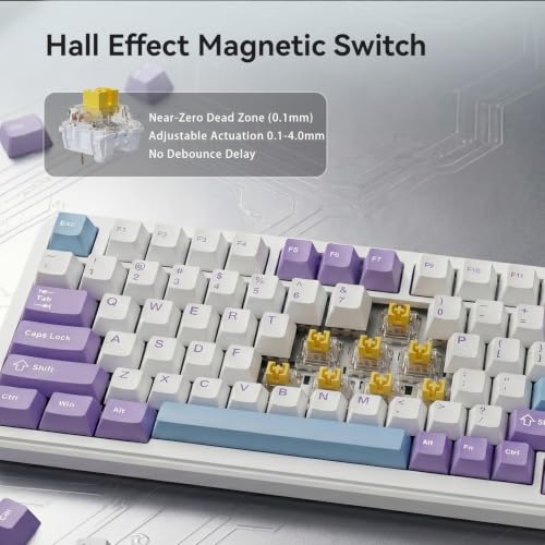 Image of AJAZZ AK820 HE Wired 75% Gaming Keyboard, Hall Effect Magnetic Switch with Rapid Trigger, 8KHz Polling Rate, Gasket Mount, PBT Keycaps, RGB Backlit, Metal Volume Knob for PC /Mac, Purple