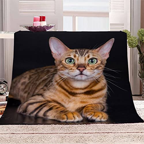 Aolity Babydecke 70x100 cm Katze Kuscheldecke Baby Personalisiert Flanell Decke 3D Druck Flauschige Decke Bengalkatze Tier Reisedecke Kuschelige Wohndecke Sofadecke