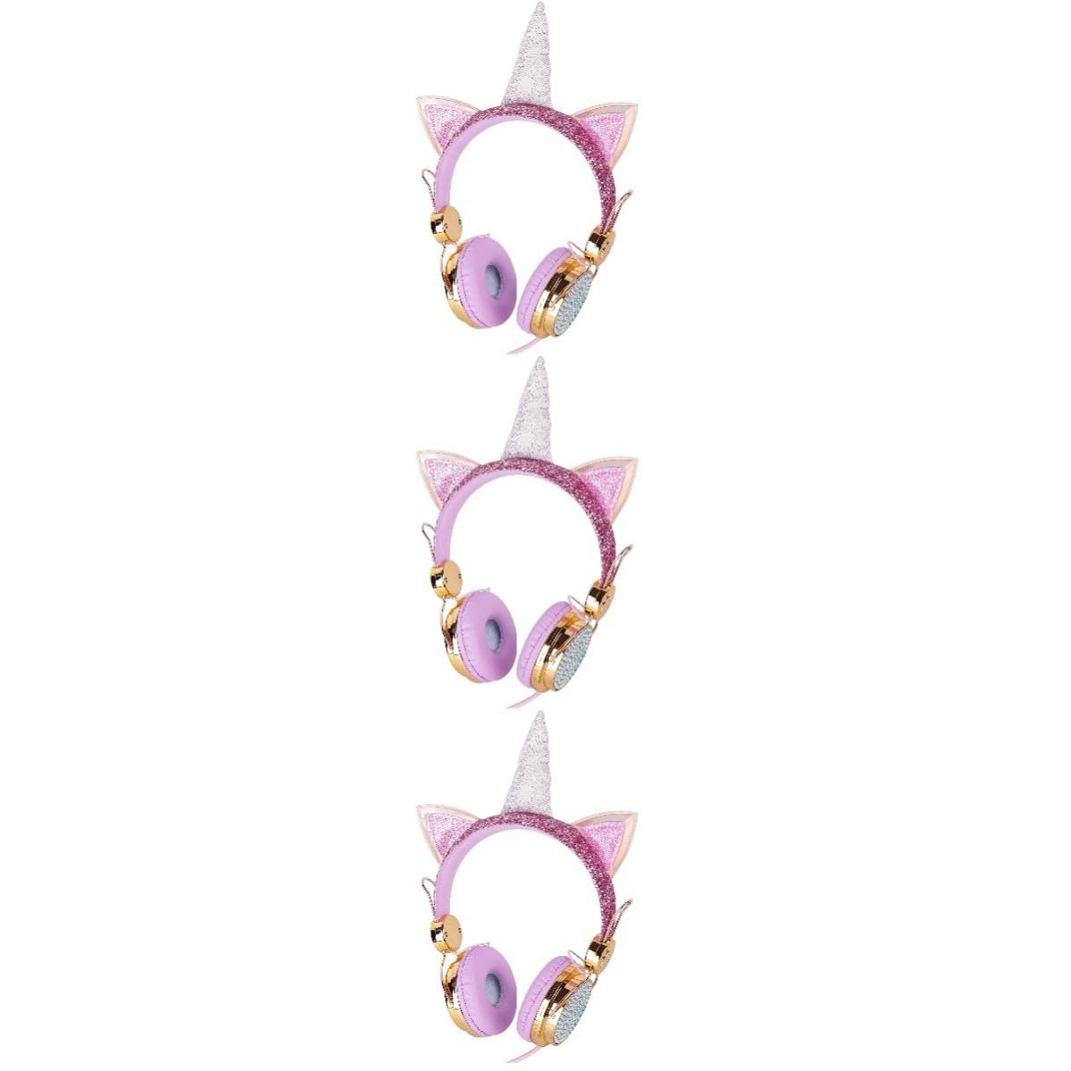 Uonlytech 3 Pezzi Cuffie Wireless con Microfono a Forma di Unicorno, Controllo Volume e Archetto Regolabile, Auricolari Abs per Casa e Scuola Colore Oro