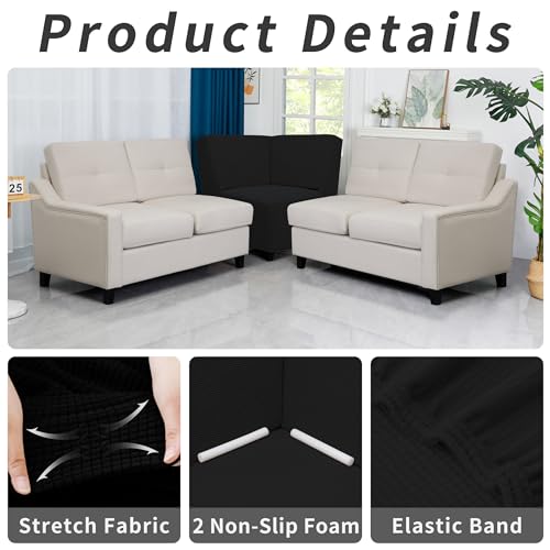 Image of Easy-Going Stretch Sectional Corner Sofa Slipcover 1-Piece Couch Sofa Cover Furniture Protector Soft with Elastic Bottom for Kids, Pet, Spandex Jacquard Fabric Black