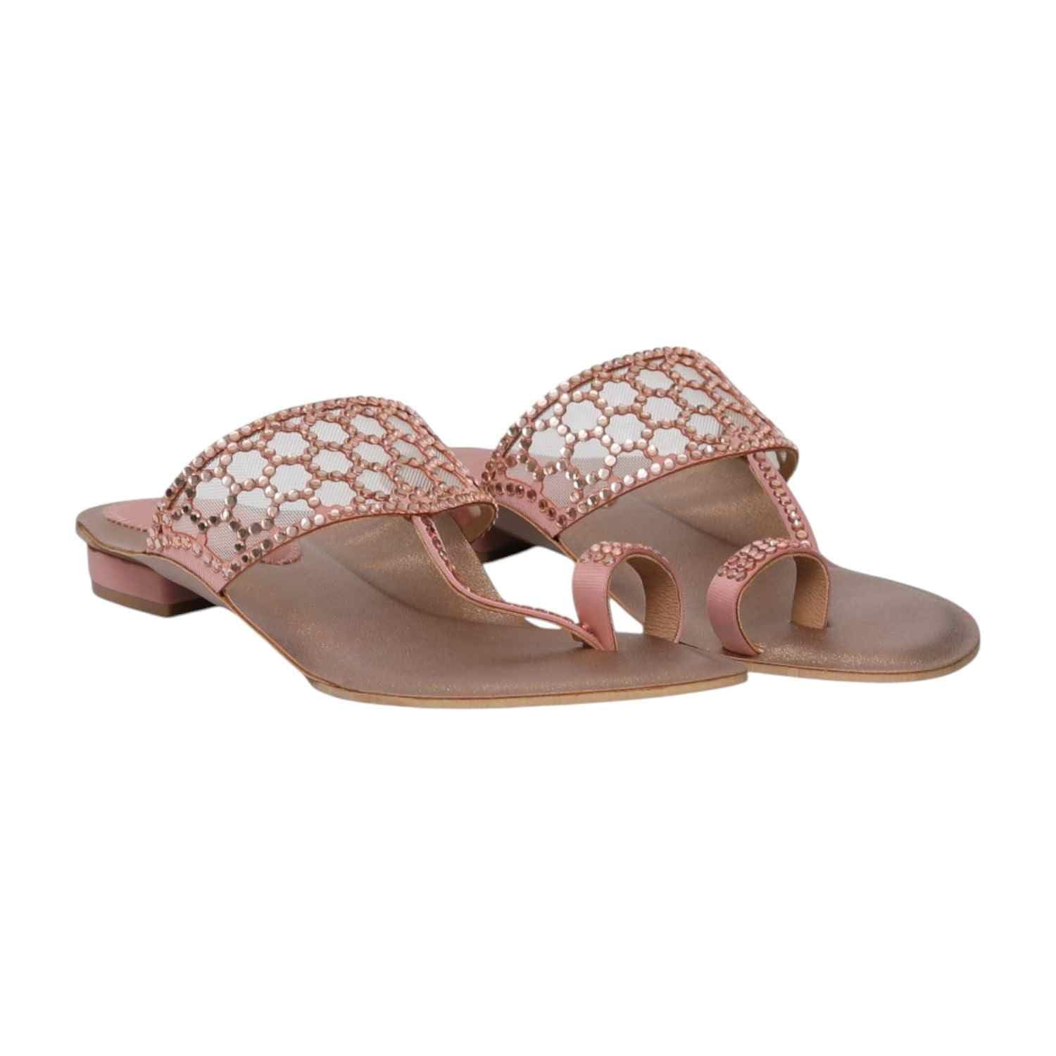 pink leaf Women's Sultan Beaded Mesh Strap Heels-picture-45