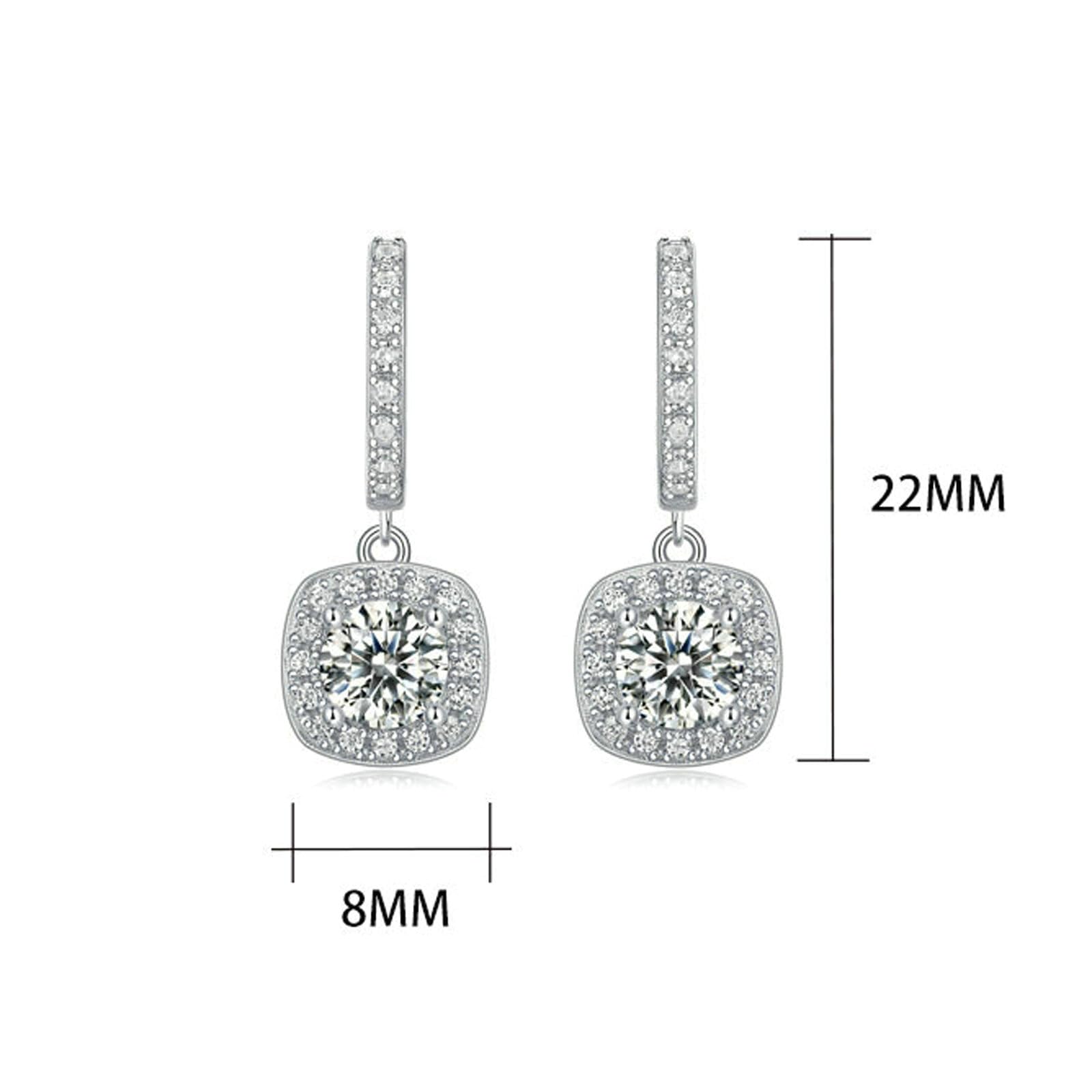Orecchini a cerchio in oro bianco 750, rettangolari, con ciondolo a forma di moissanite, da donna, ipoallergenici