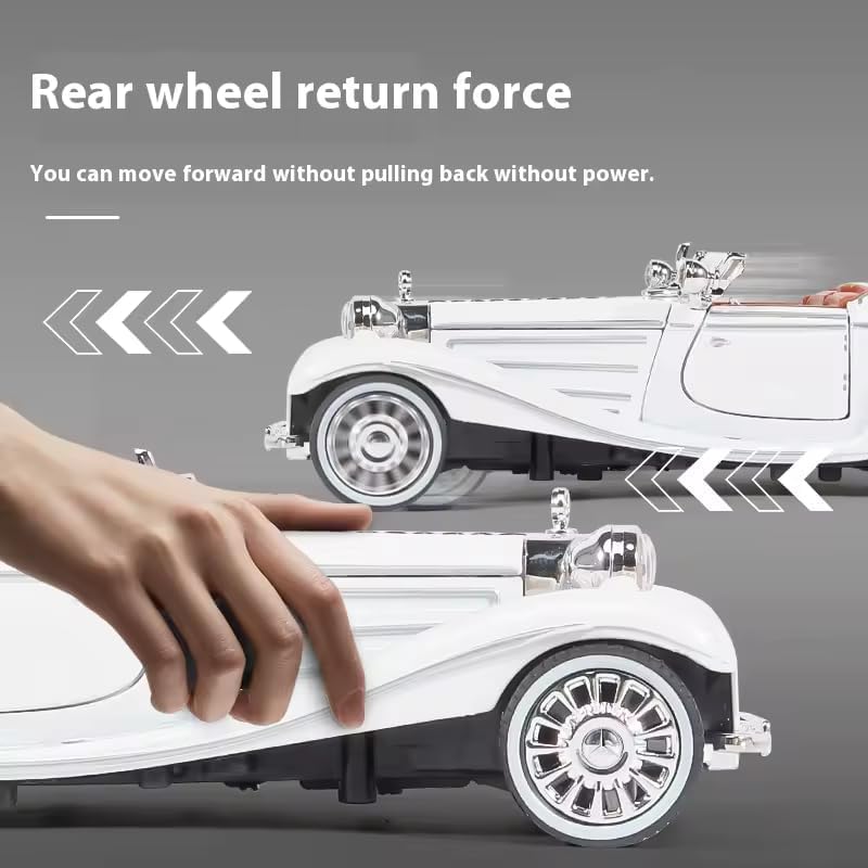 Image of 1:32 Scale Merceedes Benz Classic 500K Vintage Diecast Toy Car with Lights & Sounds-die cast Model for Kids & Collectors-Pullback Action, Openable Doors (1:32 Merceedes Benz Classic 500K-Purple Color)