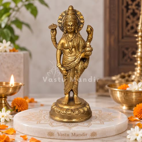 Image of Brass Dhanvantri Idol, Vastu Remedy for Health & Healing (19 cm, 1.1 kg)