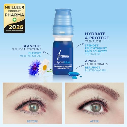 INNOXA Laboratoires - Blaue Formel Augentropfen - Aufhellung des Augenweiß – Befeuchtet gerötete und müde Augen – Originalformel – Made in France – Ohne Konservierungsstoffe - 2x10 ml