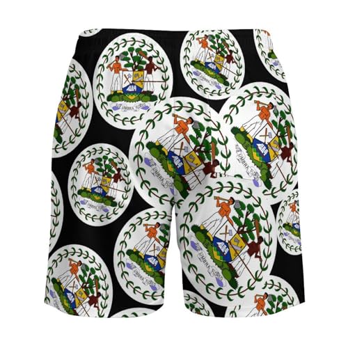 Flag of Belize Casual Beach Shorts for Men Elastic Waist Drawstring Swim Shorts With Compression Liner4