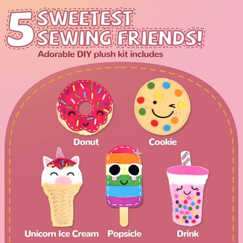 Image of Cymbana Kids Sewing Kit, DIY Food Felt Plush Donuts, Ice Cream Kids Crafts