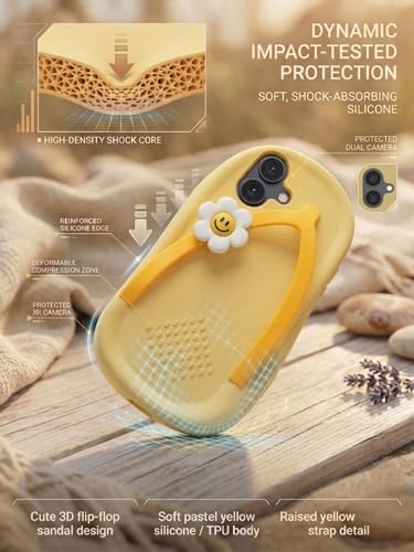 Image of amazon basics 3D Flip Flop Design Silicon Back Cover for iPhone 17 - Slipper Shape Soft Case with Smiley Daisy Flower, Shockproof Protection, Cute & Funny Aesthetic Case for Girls & Women