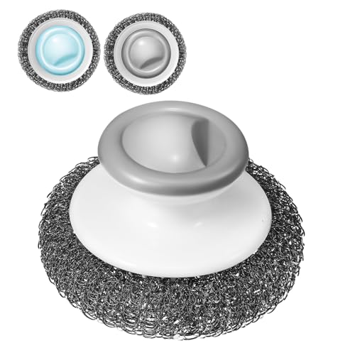 JECOMPRIS 3 Piezas Estropajos Inoxidable con Mango Ergonomico para Limpieza de Platos Sartenes y Fregaderos Compactos y Multiusos