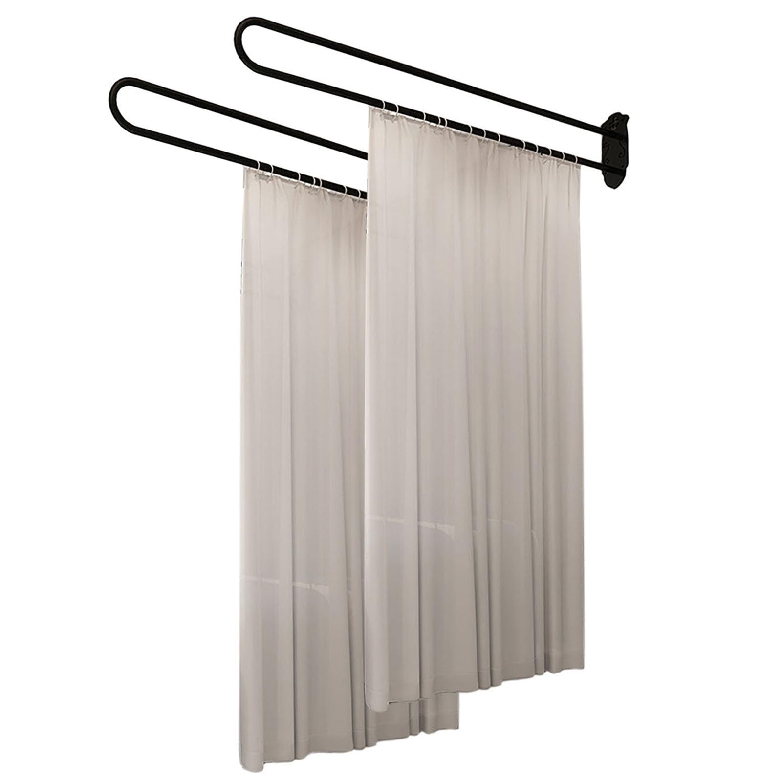 Paravent Intérieur Rideau Séparateur De Pièce pour Salon De Beauté, Système De Rail en U Mural, Panneaux De Draperies D'intimité, Cloisons De Séparation(Black,2 Set 230cm x 200cm)