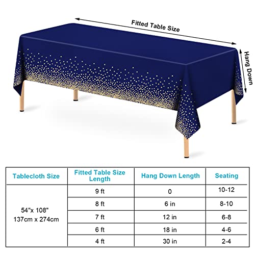 Image of Mulbozy 2 Pcs Navy Blue and Gold Table Cloth,Disposable Rectangle 54x108 in