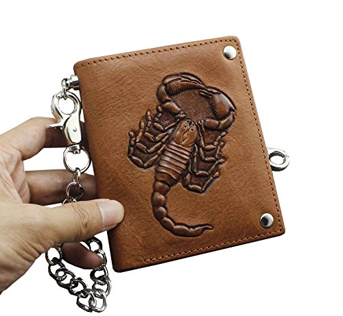 Scorpion Mens Biker Trucker Leather Wallet with Long Anti Theft Chains2