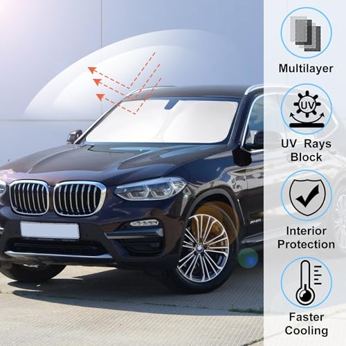 Image of Windshield Sun Shade Compatible with 2018-2024 2025 2026 BMW X3 Accessories Foldable Sunshade Sun Blocker Protect Car from Sun Rays & Heat Damage