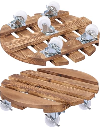 Yonscess 2 Pack Plant Caddy with Wheels Heavy Duty, 12 Inch Rolling Plant Stand with 5 Wheels, Thicken Wood Plant Dolly for Indoor Outdoor Use,Round Plant Rollers Tray for Large Plants & Pots