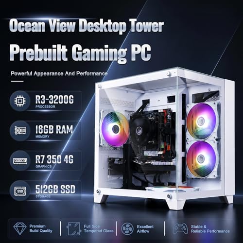 Image of Prebuilt Gaming PC Desktop,AMD Ryzen R3 Business Office Tower Computers PC | R7-350 4G Graphics Card, 16GB RAM and 512GB SSD, WiFi, Win11, Suitable for Study,transaction,Entertainment,Gaming, etc.
