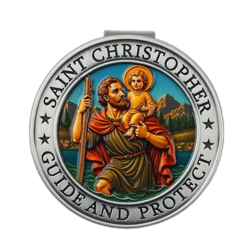 Image of 2026 New Colorful St. Christopher Medal for Car Visor Clips,Relief Art Saint Christopher Medal for Car Decor,Multi-Function Sun Visor Clips for Cars as Gifts for Catholic Man (Holy Son Style)