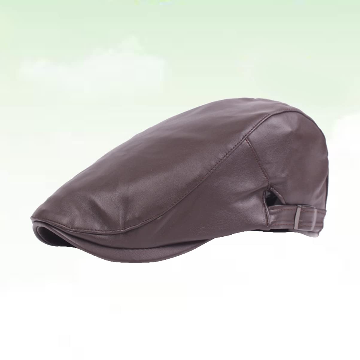 LIFKOME Middle-Aged Leather Cap Men's Leather Beret One Size Fits Most Adjustable Sun Fashionable Newsboy Hat Brown