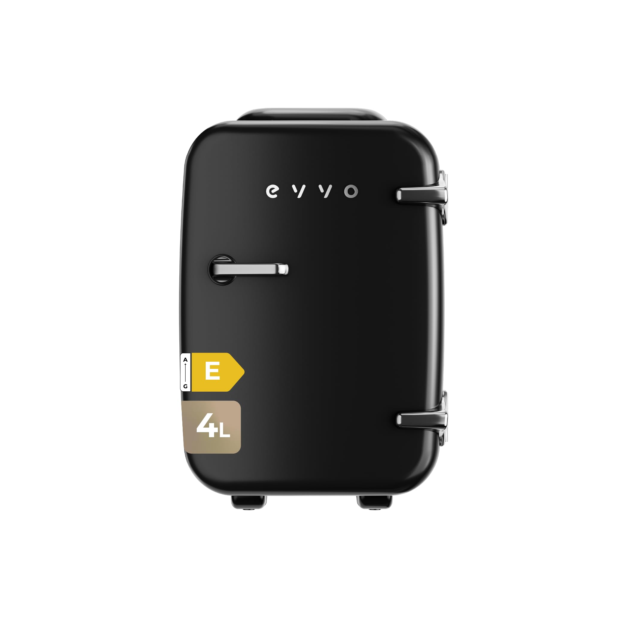 EVVO F4 Mini frigorifero in stile retrò, nero, 4 l, per creme, trucco, bellezza, frigorifero portatile per stanza, ufficio e auto, funzione fredda e calda, silenzioso, 12 V/220 V