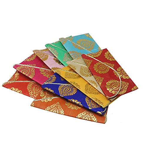 Image of SAUDEEP INDIA Pack of 3 Raw Silk Fabric Money Gift Envelopes for Wedding, Marriage, Haldi, Mehendi, Birthday & Festivals | Designer Cash Shagun Covers for Gifting | MultiColor Traditional Lifafa