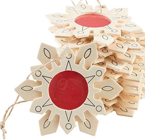 Group of 24 Unfinished Wood Snowflake Frames by Factory Direct Craft - Photo Frame Ornaments with Jute Hanger for Craft Activities and DIY Projects