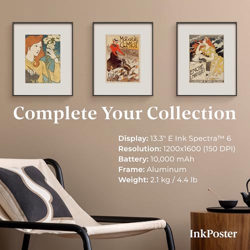 Image of InkPoster Affresco 13.3 inch - Color Screen E Ink Spectra 6 - Up to 1 Year on One Charge - Paper-Like and Health-Conscious: Silent, no Blue Light - Aluminium Body - Thousands of Artworks in Application