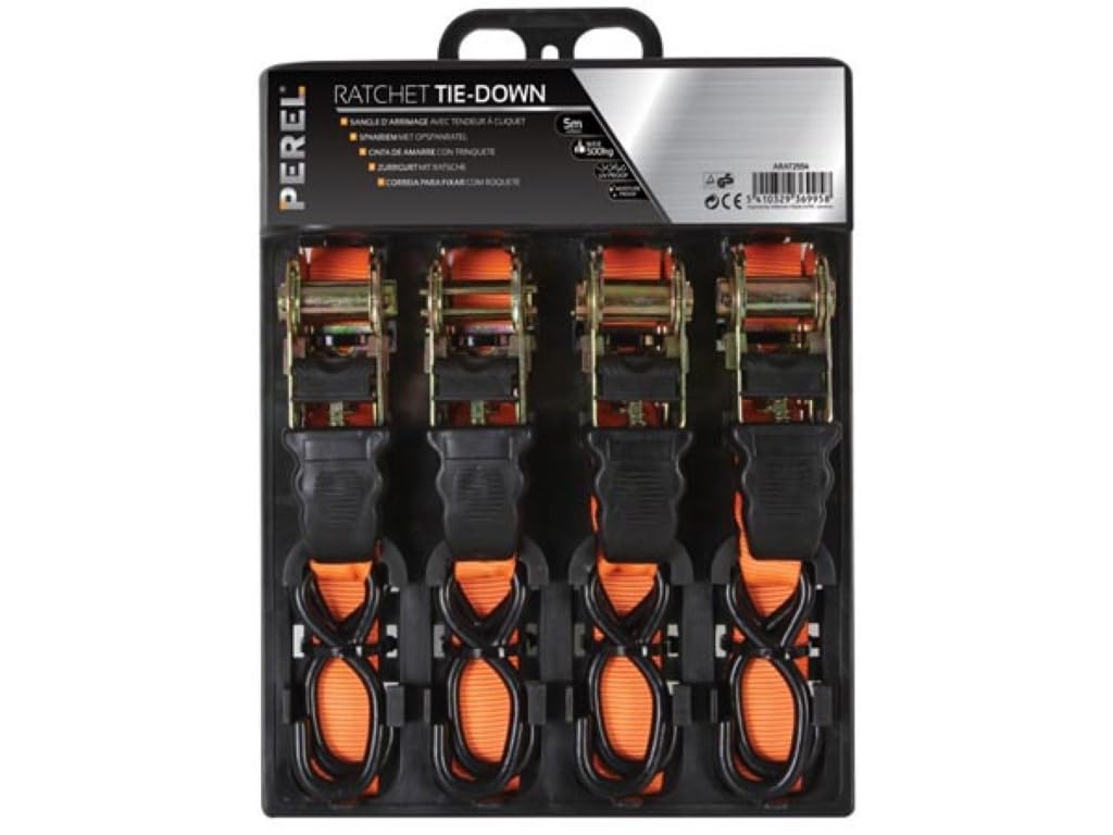 Jeu De 2 Sangles D'arrimage Avec Tendeur à Cliquet - Charge Max 300 Kg - Polyester 25 Mm X 3 M - Rétraction Automatique