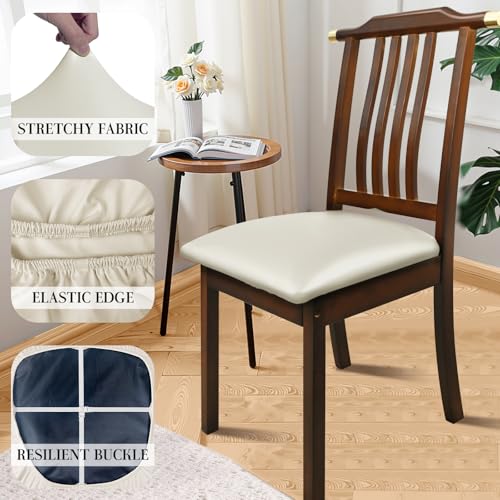 Image of Pu Leather Dining Chair Seat Covers Set of 4, Waterproof Kitchen Chair Covers Stretch Chair Cover for Kitchen /Dining Room /Hotel, Tasteless seat Covers for Chairs (White - 4 PCS)