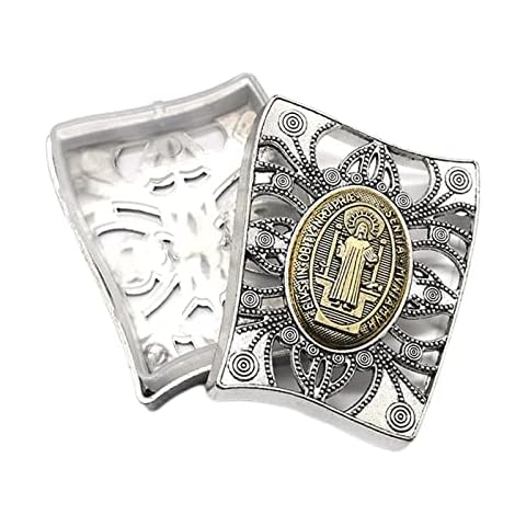 FUZYXIH Vintage Rosary Bead Gift Box,Metal Christian Catholic Religious Hollow Jewelry Case Cover