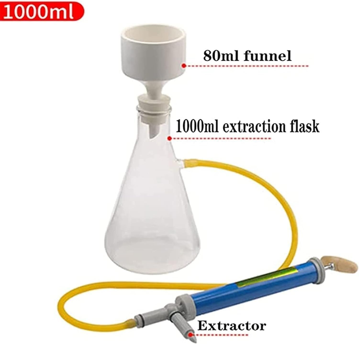 Aparato de destilación por filtración al vacío de laboratorio, filtro de succión de vacío de vidrio con embudo y kit de bomba, for reducir la presión en el experimento físico del filtro(1000ml)