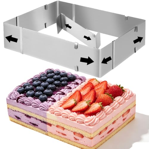 Cadre Patisserie Rectangulaire Extensible et Moule Gâteau Rectangulaire Ajustable avec Séparateur – Hauteur 5 cm – Pour Gâteaux, Tartes et Pizzas