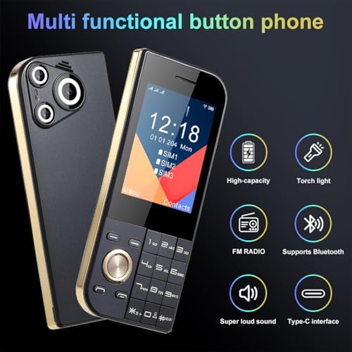 Image of Unlocked Senior Cell Phone - 2.8'' Easy-Use Mobile with 3800mAh Long Battery, Tri-SIM Standby, 64GB Expandable & Multi-Language (Gold)