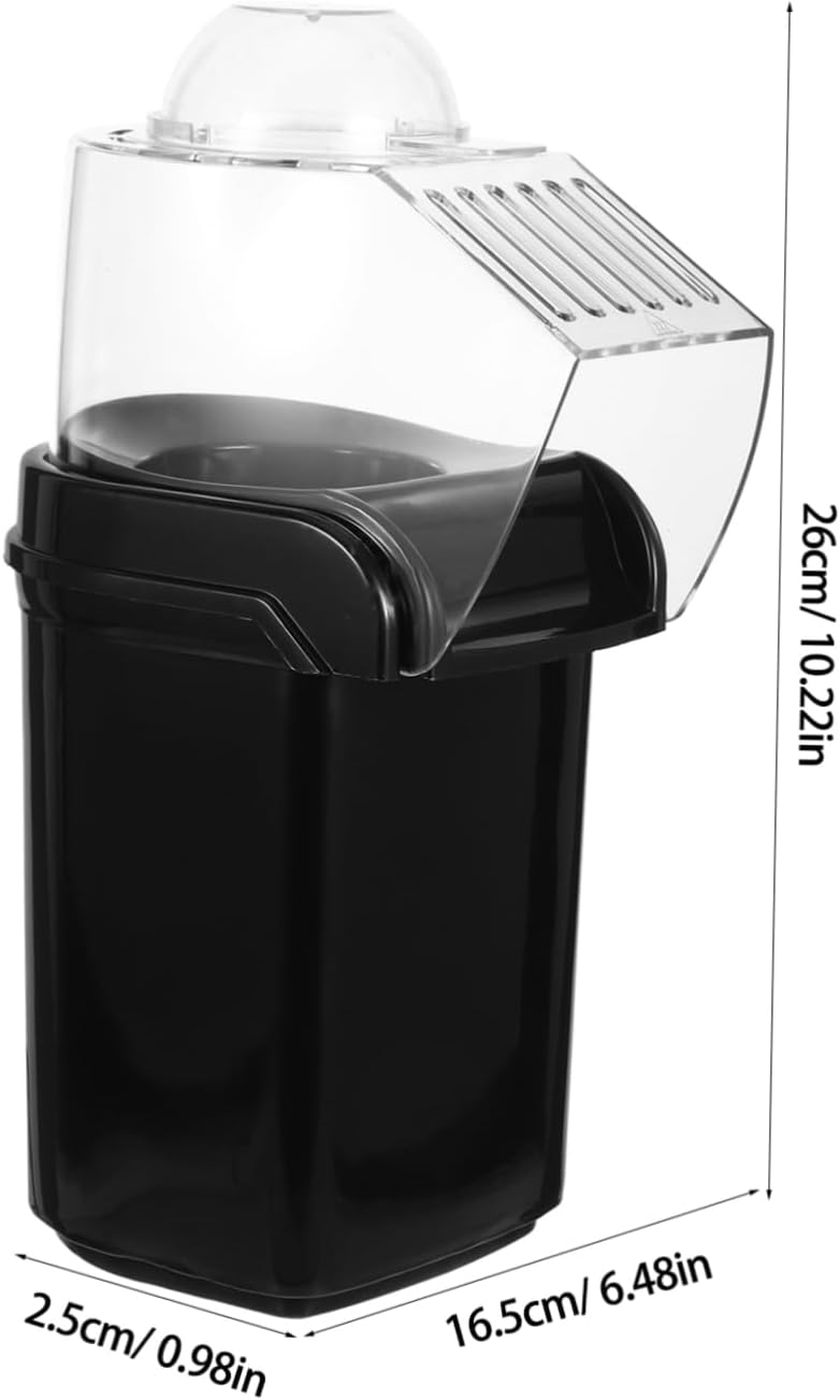VICASKY Automatic Popcorn Maker Mini Hot Air Popcorn Machine Electric Snack Popper with Measuring Scoop Compact Portable Design Safe Auto Shutoff for Home Kitchen Black