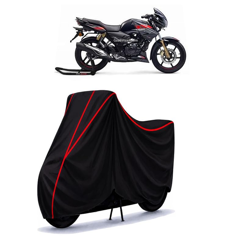 Image of TVS Apache RTR 125 Water Resistant Bike Cover for All Motorcycles & Rain | Heavy Duty Taffeta Fabric | UV Protection, Dustproof, Scratchproof | All Weather Two Wheeler Body Cover with Elastic Bottom