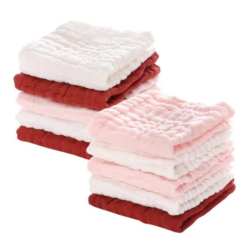 Image of MUKIN Baby Washcloths - Natural Cotton Baby Wipes - Soft Newborn Baby Face Towel for Sensitive Skin- Baby Registry as Shower, 10 Pack 12x12 inches (Red,Pink,White)