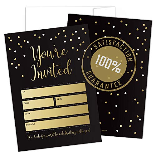 Hat Acrobat Black And Gold Party Invitations With Envelopes Perfect For Anniversary, Birthday, Rehearsal Dinner, Bachelorette Party, Graduation, 25 Pack #TOP5