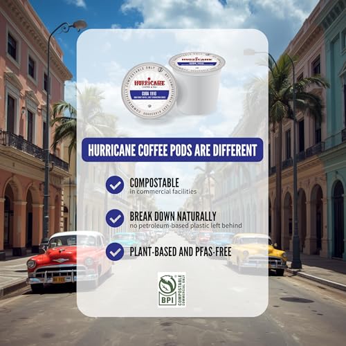 Image of Hurricane Coffee & Tea Cuba 1910, Compostable Coffee Pods, 80 Ct | K-Cup Keurig Compatible Coffee Pods, Dark Roast Coffee, Patented Design For Fuller Flavor