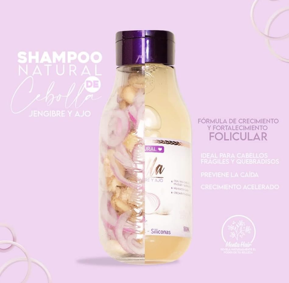 Miniatura 3 de Paquete de 2 Champú de Cebolla 18.6 fl oz + Tratamiento Natural con Cebolla, Jengibre y Ajo Nutrióleos 18.6 fl oz  Extractos 20 en 1 de Menta Hair