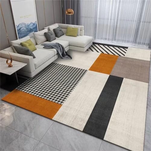 Tapis salle à manger 60x110cm orange et géométrique
