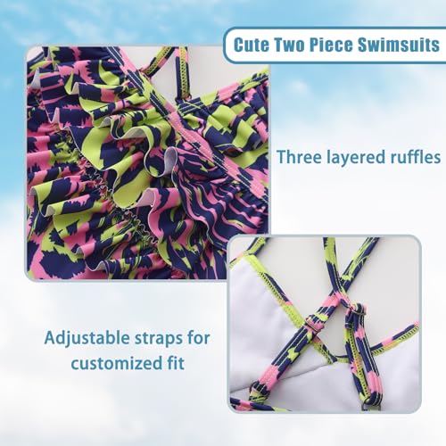 Image of Girls Tankini Swimsuits Two Piece Bathing Suit Hawaiian Ruffle Swimwear Set for Kids Girls 3-16 Years