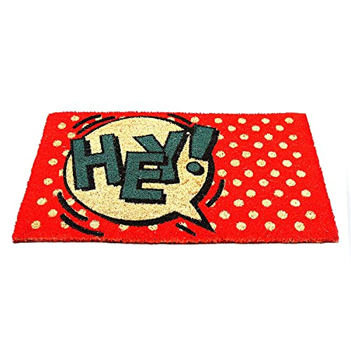 Image of Onlymat inchHey inch Printed Anti-Slip Doormat (Multicolor) Rectangular Shaped Entryway Rug Natural Coir Material with PVC Backing for Outdoor Entrance Home Multipurpose Mats Floor Door Hall Drawing Room Living Room (75cm x 45cm)