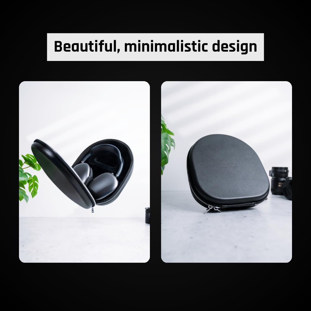 Custodia rigida per AirPods Max | Magnete extra potente per garantire la modalità Sleep | Pelle vegana e cerniera in metallo | Protegge le cuffie da graffi e urti | Confezione regalo (nero)