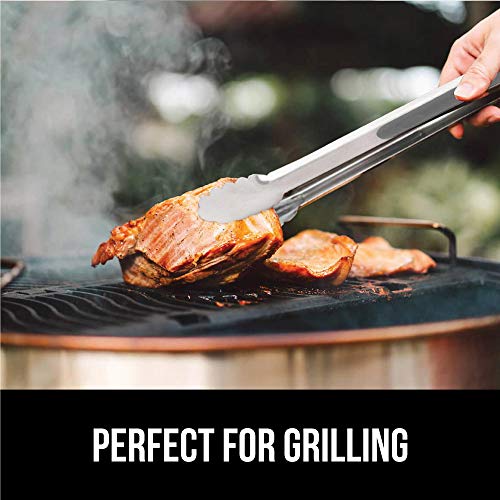 Gorilla Grip Original Grill Tong, 7 Inch Kitchen Locking Tongs, Sturdy and Comfortable Handle Grips, Rust Resistant Stainless Steel, Perfect for Cooking, Grilling and BBQ, Flip Food With Ease, Gray