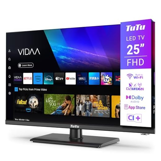 TuTu Smart TV 25 Pulgadas WiFi FHD Televisor con Peana Central, LED Pantalla, LAN, App Store, Sintonizador Digital, Prime Video, Netflix, Youtube, DAZN, Disney+, Pluto TV y Más (TUV25FQ1BC, 2024)