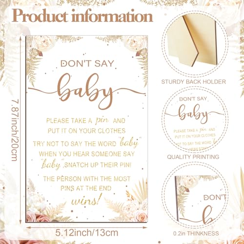 Image of Patelai 321 Boho Pampas Grass Baby Shower Decorations Games Supplies Boho Baby in Bloom Gender Reveal Don't Say Sign for Bohemian Pampas Grass Themed Gender Reveal Birthday Party Decorations Supplies