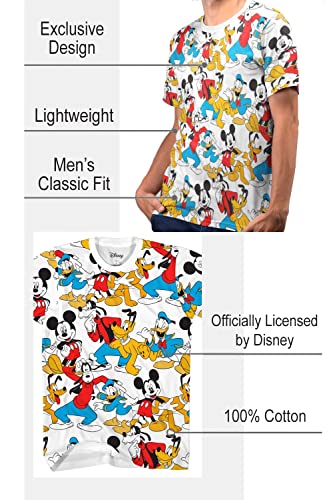 Disney Mickey Donald Goofy Pluto T-Shirt For Men Adult Graphic Tshirt Men's Tee Gift Merch Women Apparel Clothes Stuff Novelty Vintage Team Line Crowd Disneyland World(White, Large) #TOP3