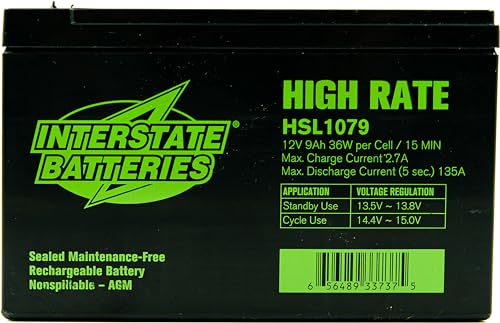 Interstate Batteries 12V 9Ah High Rate Battery (F2 Terminal) SLA AGM...