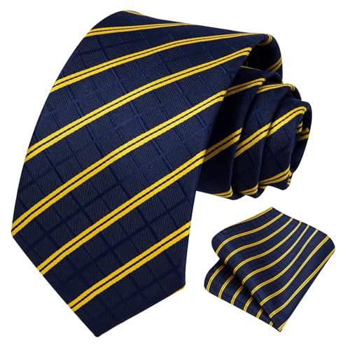 Image of HISDERN Ties for Men Plaid Checkered Tie with Pocket Square Woven Business Formal Necktie Handkerchief Set Wedding Party