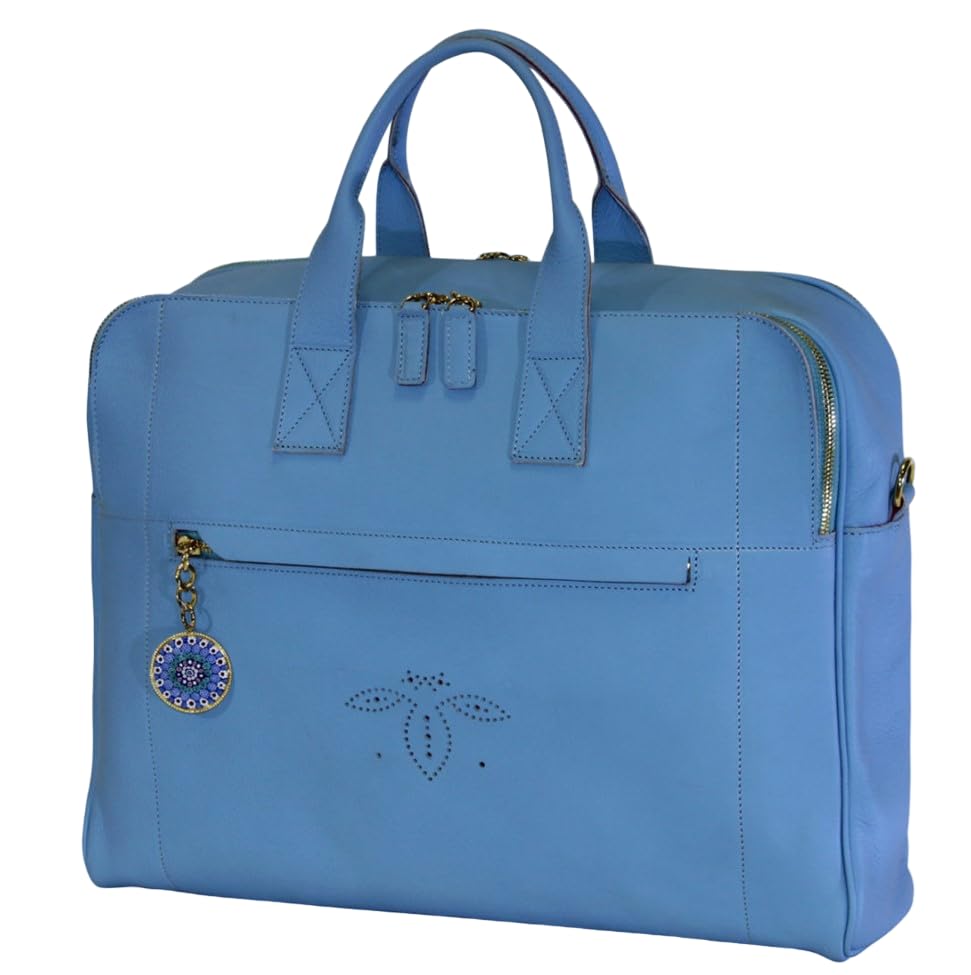 Floral Briefcase with Murano Murrine Glass | Real Leather, Handmade in Italy | Women's Travel Bag Folder Case for Devices & Documents